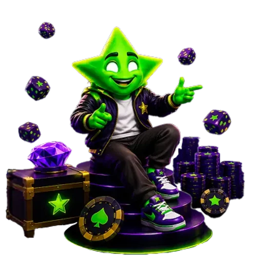 LuckyBoom-mascotte aan de casinotafel
